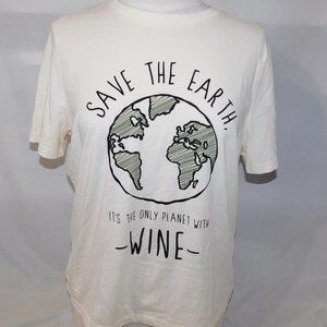 Save the Earth It's the Only Planet with Wine T Shirt Womens L Novelteez